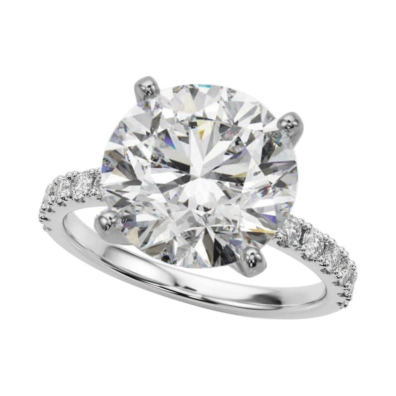 GIA 5.01ct Round Solitaire with Half Eternity 18K White Gold Diamond Ring en vente