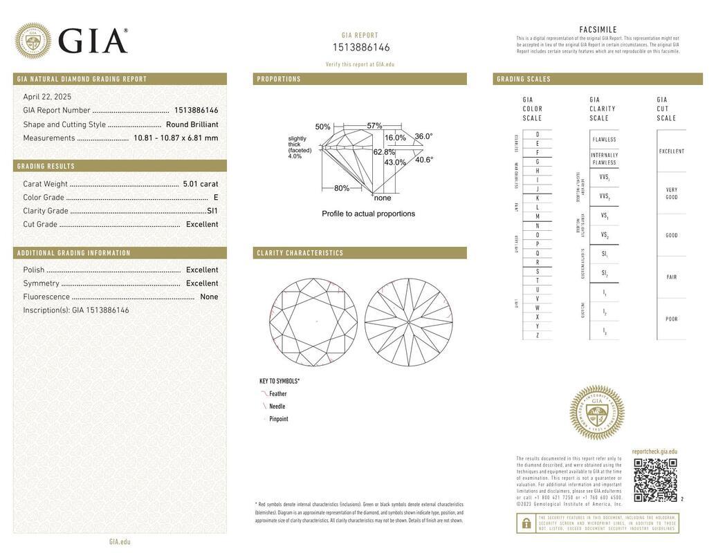 Contemporaneo GIA Anello con diamante rotondo a tre pietre e baguette affusolata in oro bianco 18 carati da 5,01 ct. in vendita