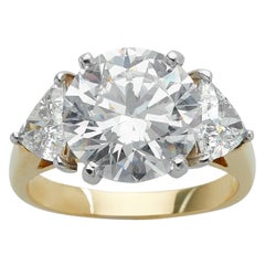GIA 5.02 Carat Three-Stone 18 Karat Yellow Gold and Platinum Ring