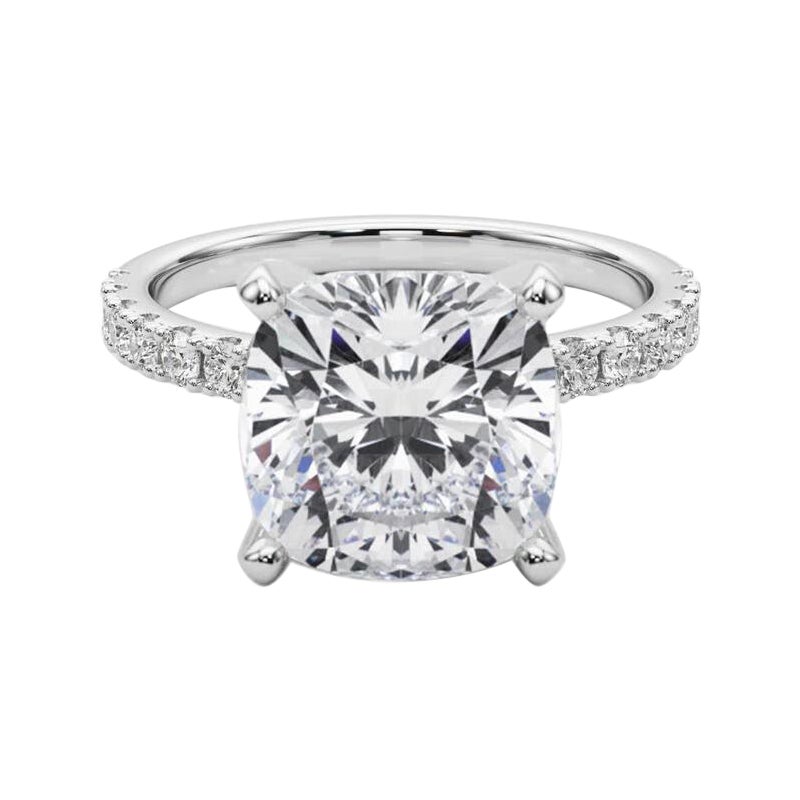 GIA 5,02ct Cushion Solitaire mit halber Ewigkeit 18K Weißgold Diamantring