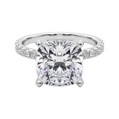 GIA 5,02ct Cushion Solitaire mit halber Ewigkeit 18K Weißgold Diamantring