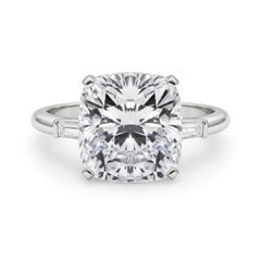 GIA 6ct Cushion Three-Stone Tapered Baguette 18K White Gold Diamond Ring
