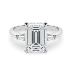 GIA 5.02ct Emerald Three-Stone Tapered Baguette 18K White Gold Diamond Ring
