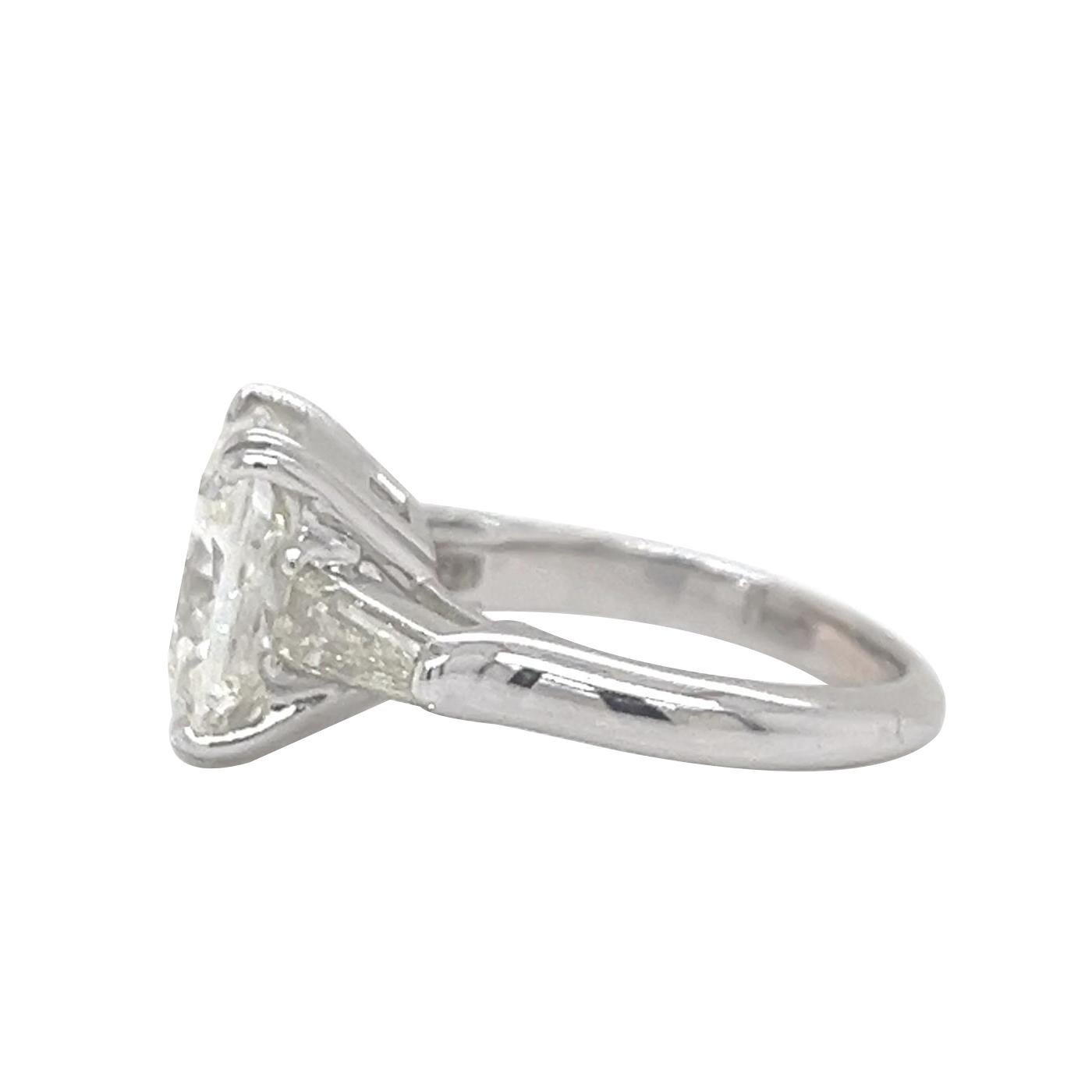 GIA 5.02ct Natural Cushion Cut Diamond Engagement Ring with Tapered Baguettes For Sale 5