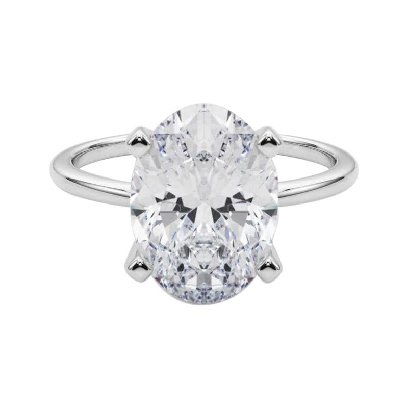 GIA 5,02ct Oval Slim Band Prong Set Solitaire in oro bianco 18K Diamond Ring