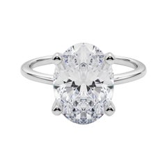 GIA 5.02ct Oval Slim Band Prong Set Solitaire 18K White Gold Diamond Ring