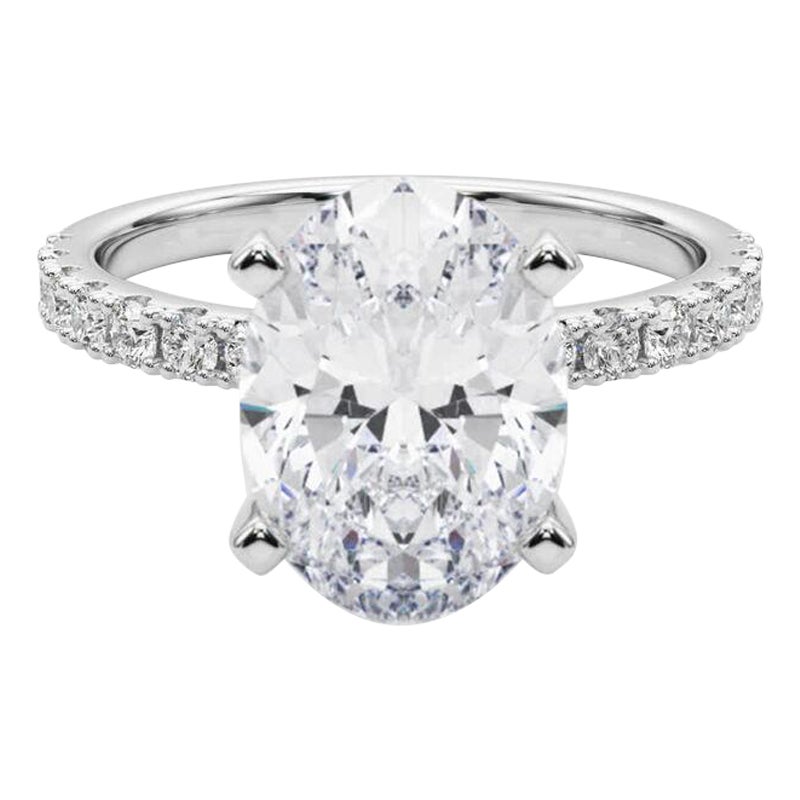 GIA 5.02ct Oval Solitaire avec Demi-Eternité Bague diamant en or blanc 18K