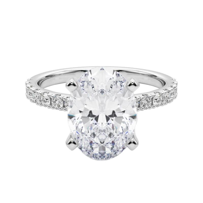 GIA 5.02ct Oval Solitaire avec Demi-Eternité Bague diamant en or blanc 18K