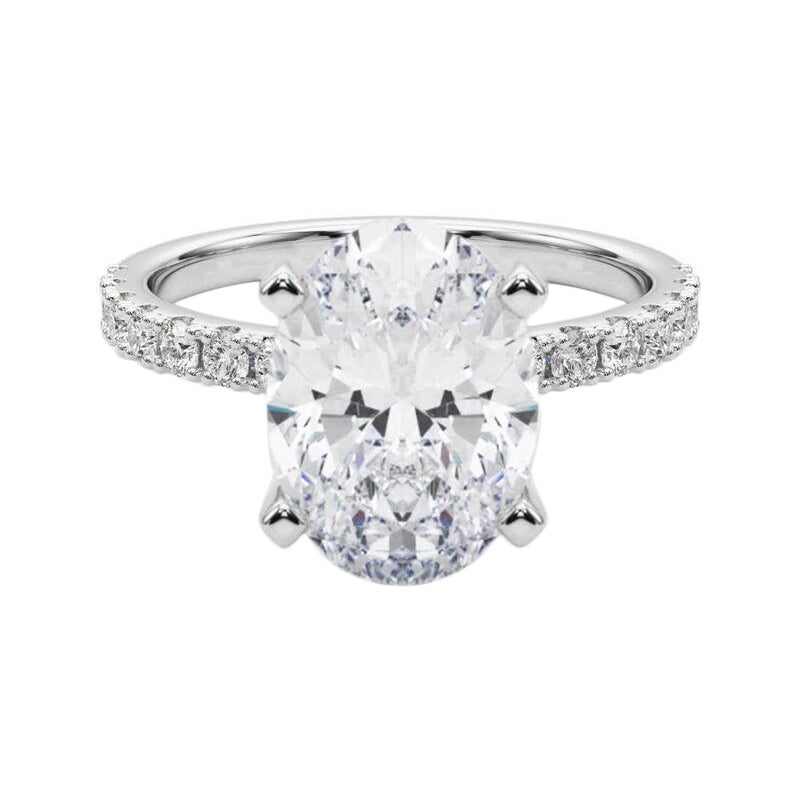 GIA 5.02ct Oval Solitaire avec Demi-Eternité Bague diamant en or blanc 18K