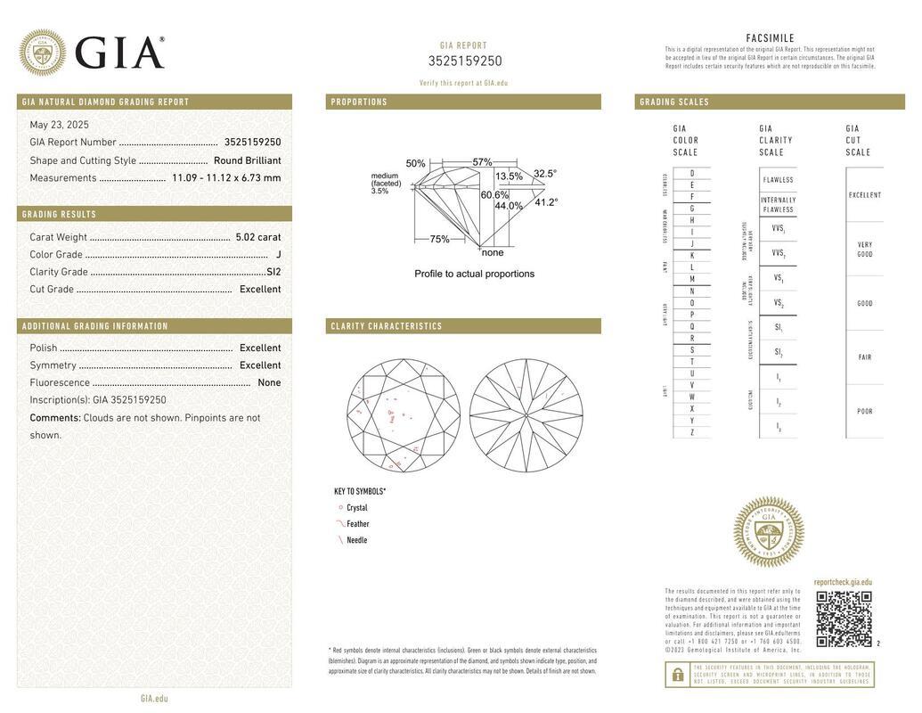 Contemporaneo GIA 5,02ct Anello con diamante rotondo a fascia sottile con solitario incastonato in oro bianco 18 carati in vendita