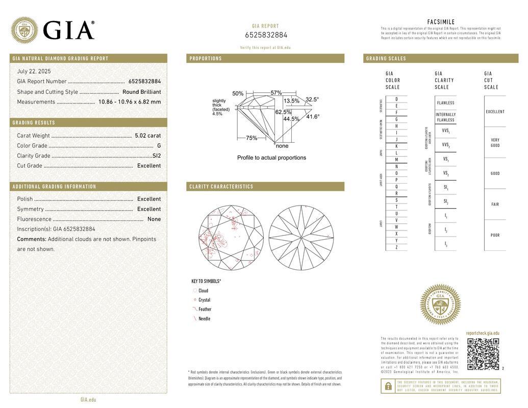 GIA 5,02ct Runde Slim Band Prong Set Solitär 18K Weißgold Diamantring (Zeitgenössisch) im Angebot