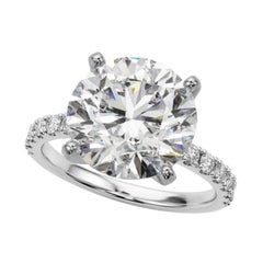GIA 5.02ct Round Solitaire with Half Eternity 18K White Gold Diamond Ring