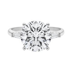 GIA 5.02ct Round Three-Stone Tapered Baguette 18K White Gold Diamond Ring