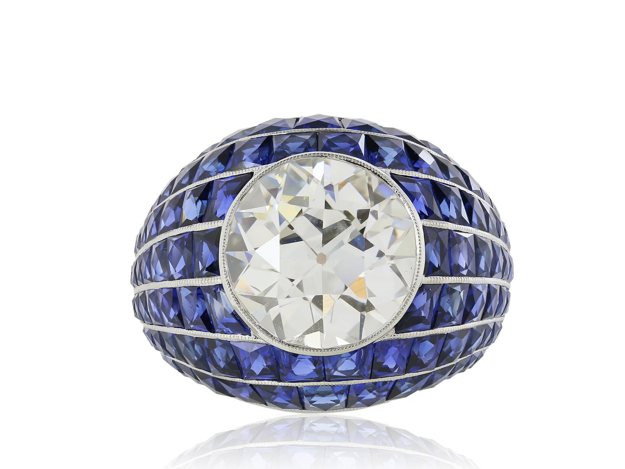 Women's or Men's GIA 5.03 Carat Diamond  Sapphire Platinum Ring  For Sale