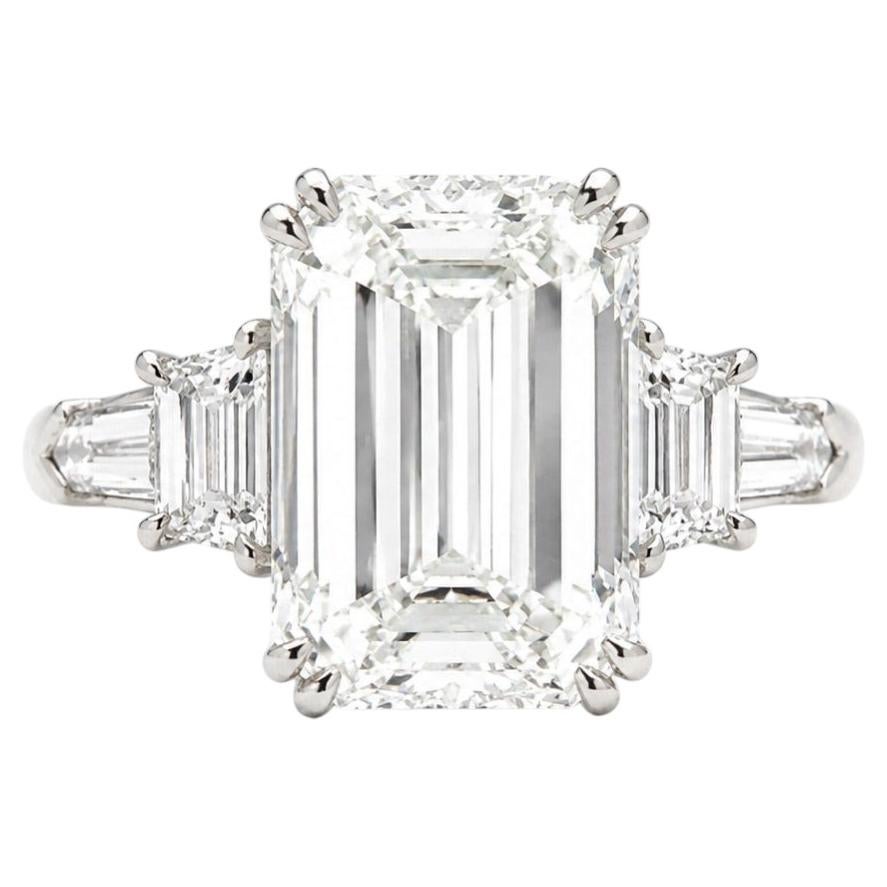 GIA 5.03 Carat Emerald Cut Diamond Engagement Ring F VS1 Platinum Three Stone