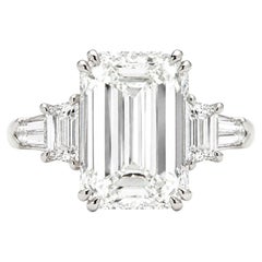 GIA 5.03 Carat Emerald Cut Diamond Engagement Ring F VS1 Platinum Three Stone