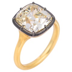 GIA 5.03 carat old mine cut diamond 18k yellow gold collet engagement ring