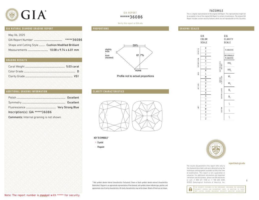 Contemporaneo GIA 5,03ct Cushion Slim Band Prong Set Solitaire in oro bianco 18K Diamond Ring