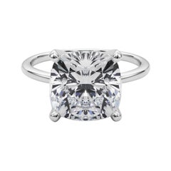 GIA 5.03ct Cushion Slim Band Prong Set Solitaire 18K White Gold Diamond Ring