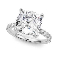 GIA 5.01ct Cushion Solitaire with Half Eternity 18K White Gold Diamond Ring