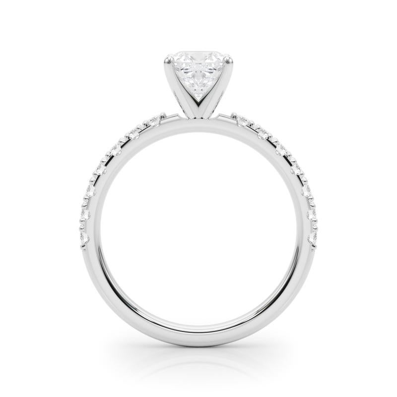 Contemporain GIA 5.03ct Cushion Solitaire avec Demi-Eternité Bague diamant en or blanc 18K en vente