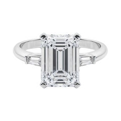 GIA 5.03ct Emerald Three-Stone Tapered Baguette 18K White Gold Diamond Ring