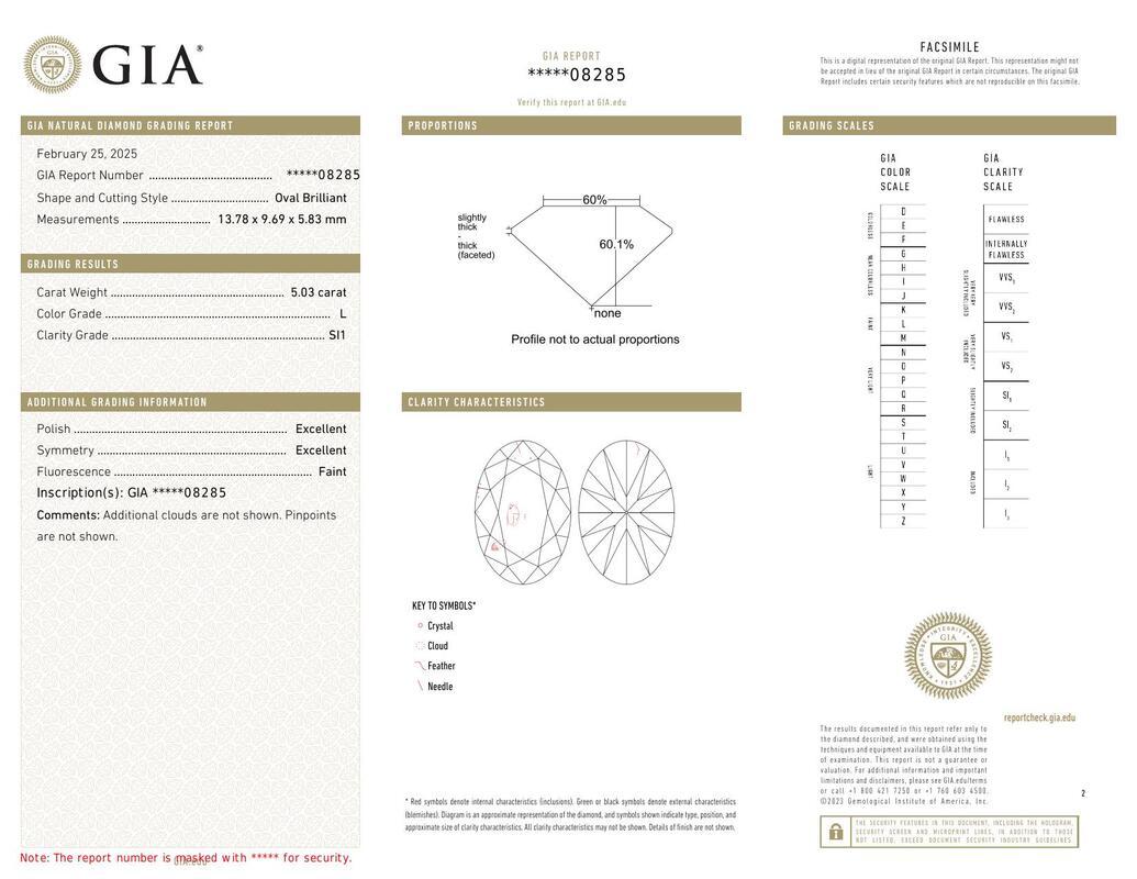 Contemporaneo GIA 5,03ct Oval Slim Band Prong Set Solitaire in oro bianco 18K Diamond Ring