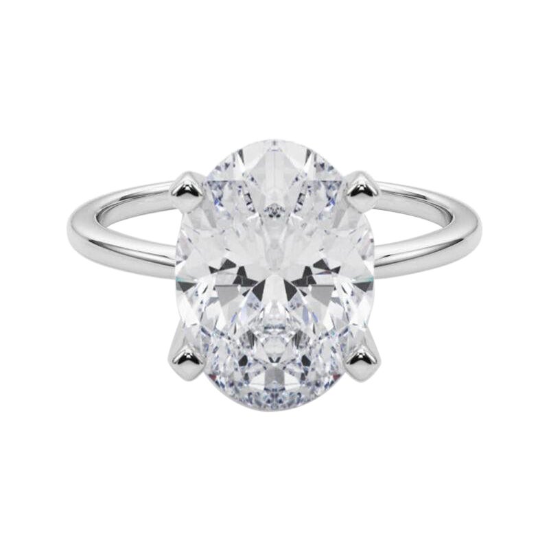 GIA 5,03ct Oval Slim Band Prong Set Solitaire in oro bianco 18K Diamond Ring