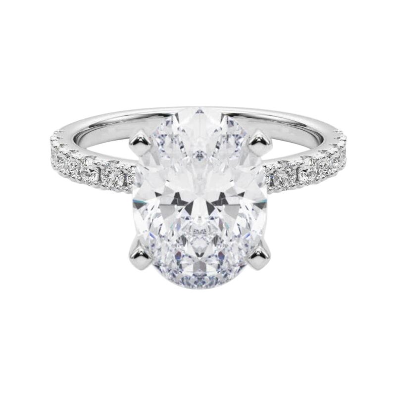 GIA 5.03ct Oval Solitaire avec Demi-Eternité Bague diamant en or blanc 18K