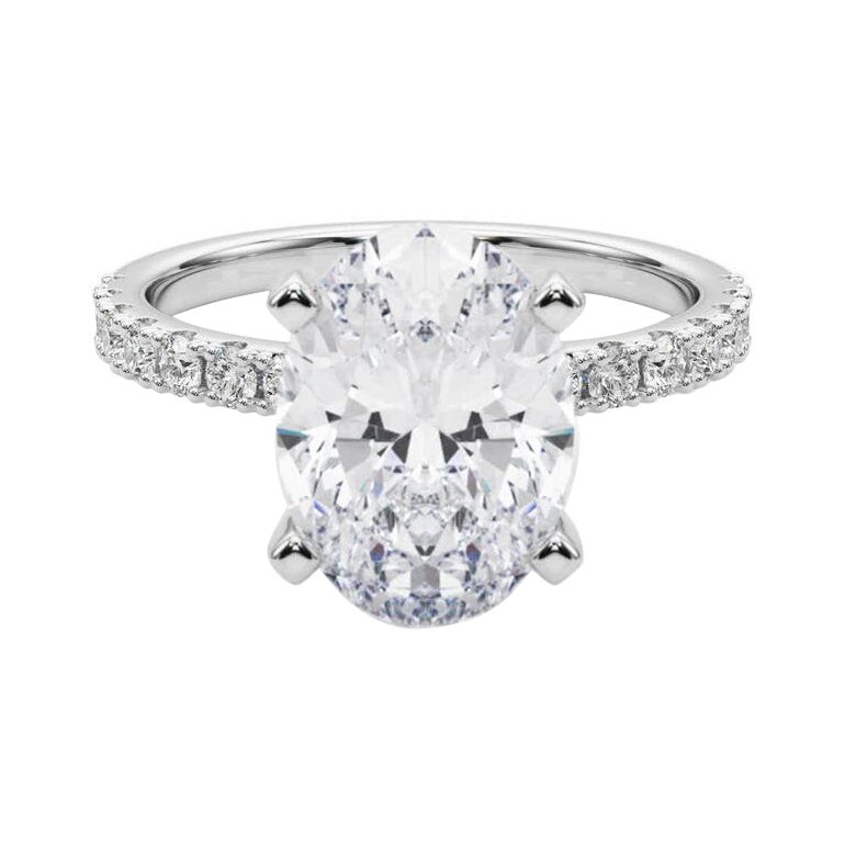 GIA 5,03ct Solitario oval con media eternidad Anillo de diamantes de oro blanco de 18 quilates en venta