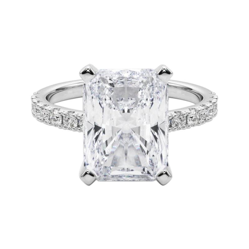 GIA 5,03ct Radiant Solitaire mit halber Ewigkeit 18K Weißgold Diamantring