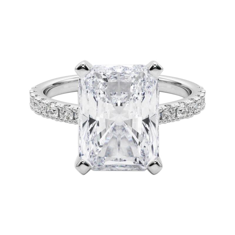 GIA 5.03ct Radiant Solitaire with Half Eternity 18K White Gold Diamond Ring