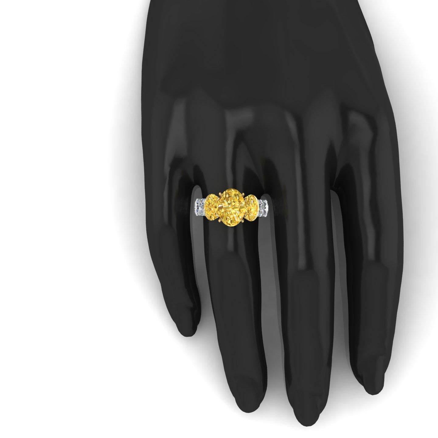 GIA 5.04 Carat Oval Yellow Intense Diamonds 18 Karat and Platinum 950 Ring For Sale 4
