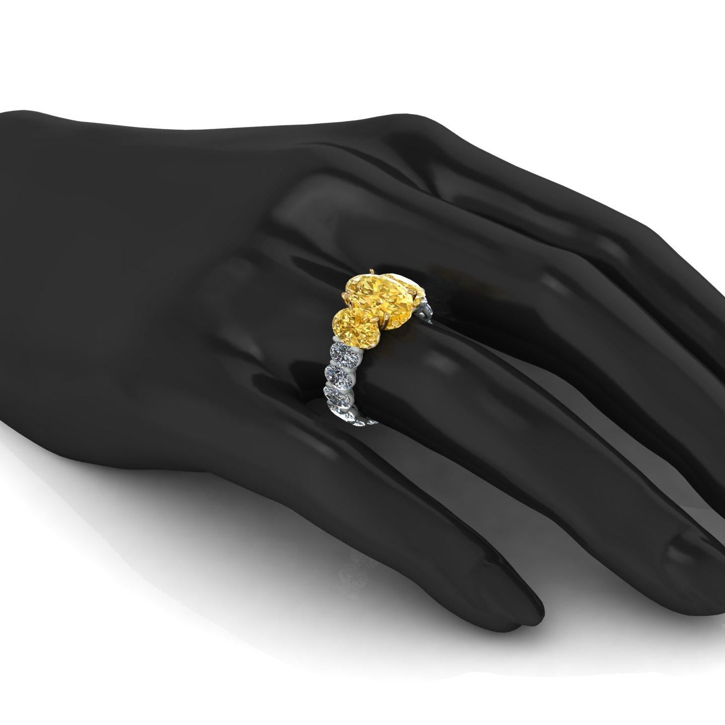 GIA 5.04 Carat Oval Yellow Intense Diamonds 18 Karat and Platinum 950 Ring For Sale 5