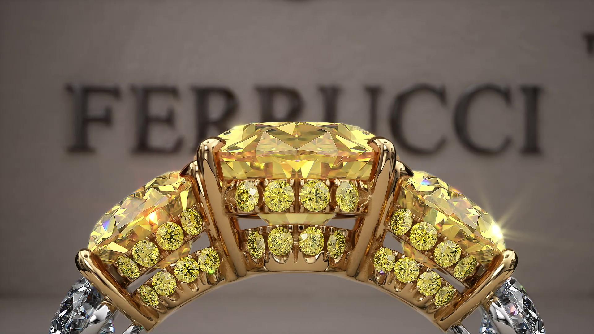 Contemporain Bague platine 950, or 18 carats et diamants jaunes ovales intenses de 5,04 carats certifiés GIA en vente