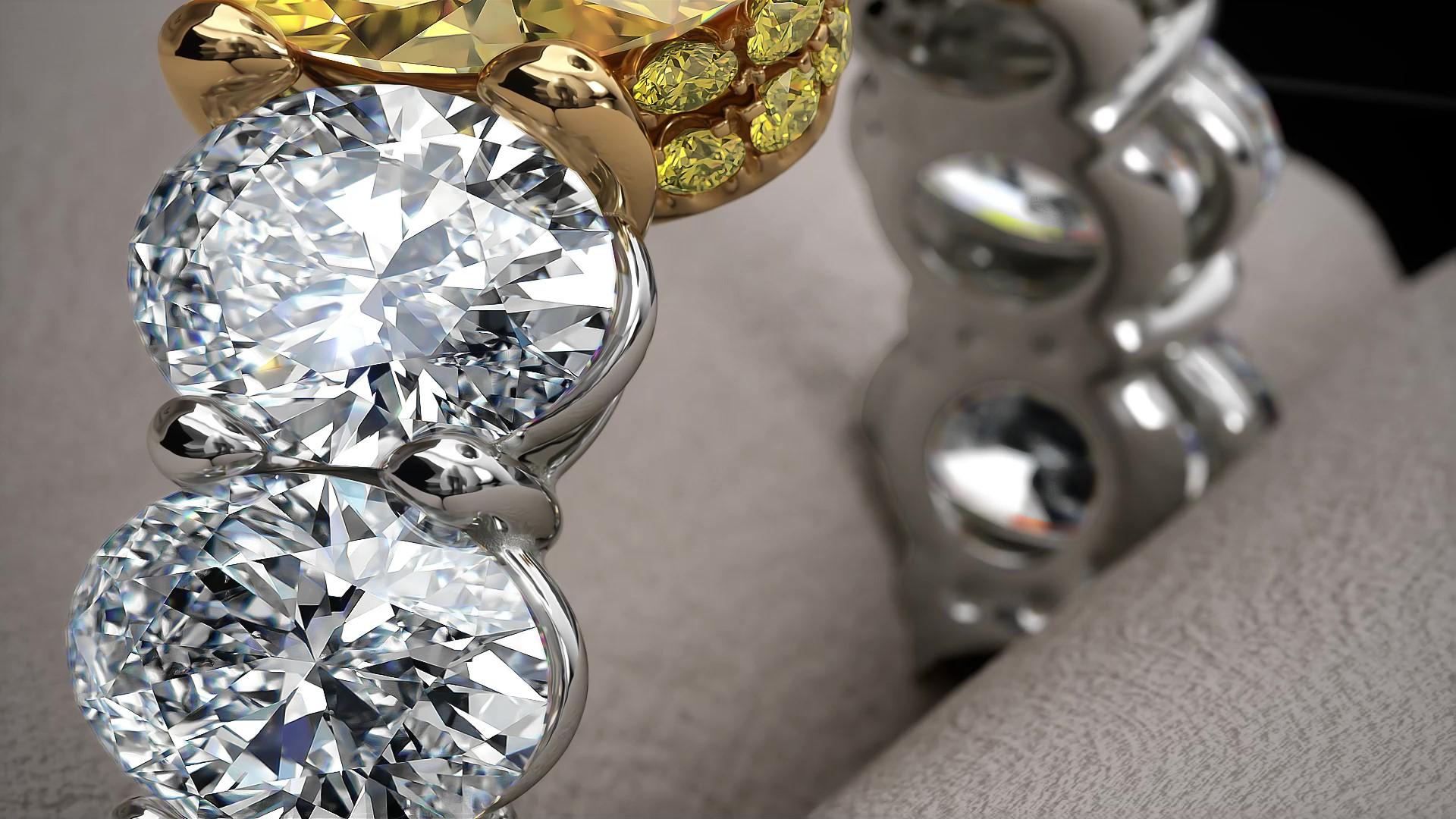 Bague en platine et or 18 carats avec diamants jaunes intenses ovales de 5,04 carats certifiés GIA en vente 2