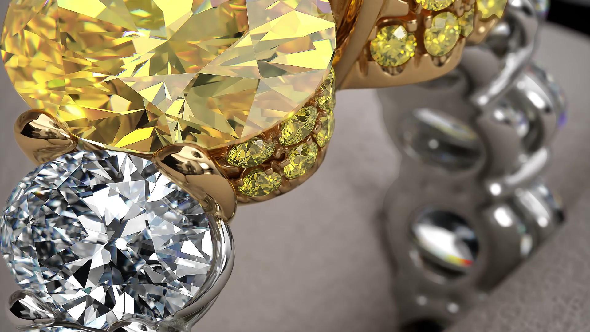 Bague en platine et or 18 carats avec diamants jaunes intenses ovales de 5,04 carats certifiés GIA en vente 3