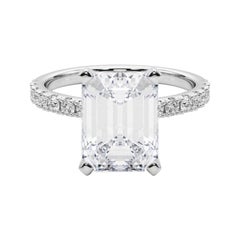 GIA 5.04ct Emerald Solitaire with Half Eternity 18K White Gold Diamond Ring