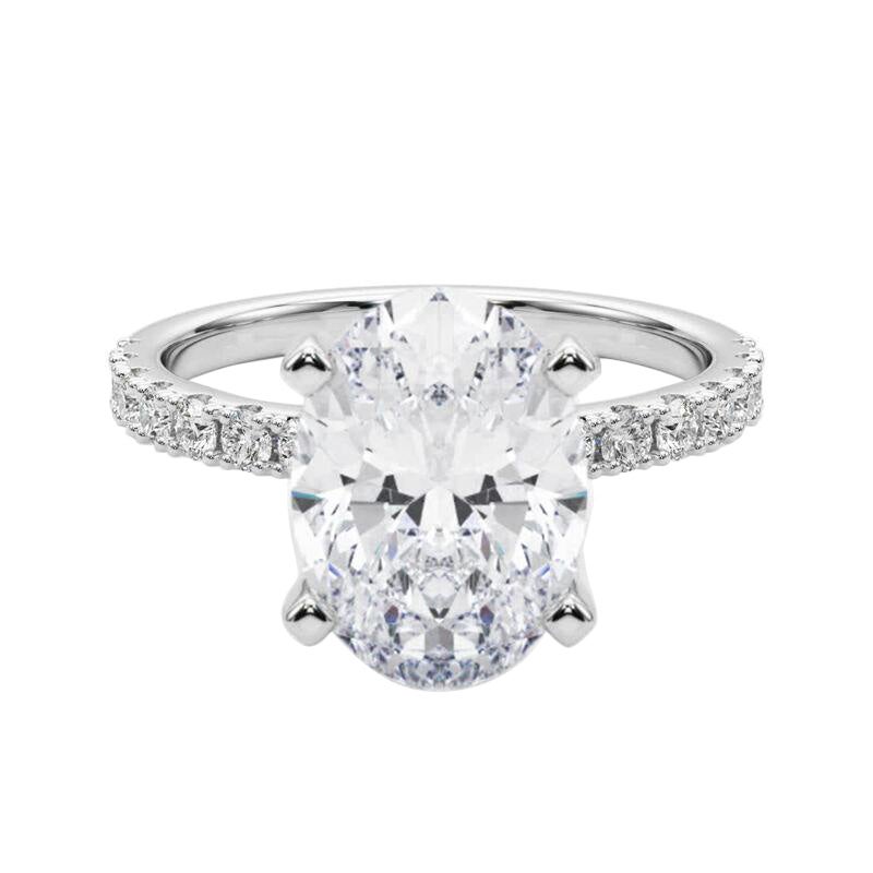 GIA 5.04ct Oval Solitaire avec Demi-Eternité Bague diamant en or blanc 18K