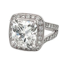 GIA 5.05 Carat Bezel Set Cushion Cut Diamond Engagement Ring