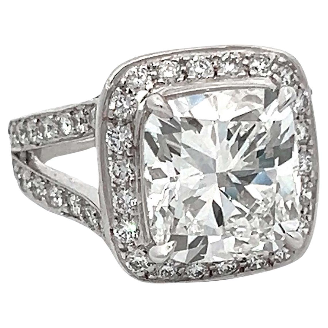 GIA 5.05 Carat Bezel Set Cushion Cut Diamond Engagement Ring