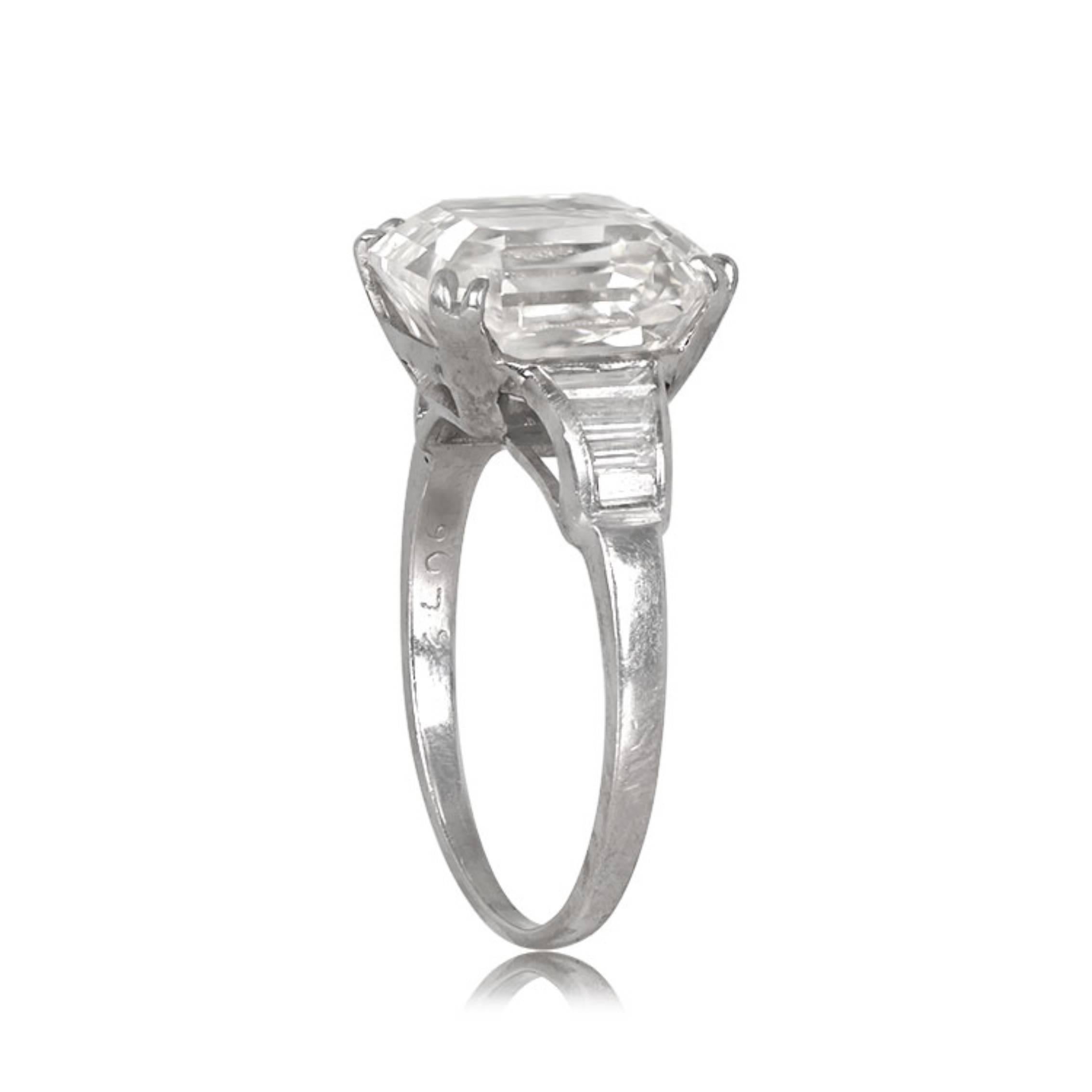 Art Deco GIA 5.05ct Emerald Cut Diamond Engagement Ring, I Color, VS1 Clarity, Platinum For Sale