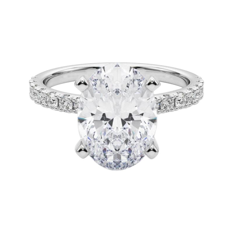 GIA 5.05ct Oval Solitaire avec Demi-Eternité Bague diamant en or blanc 18K