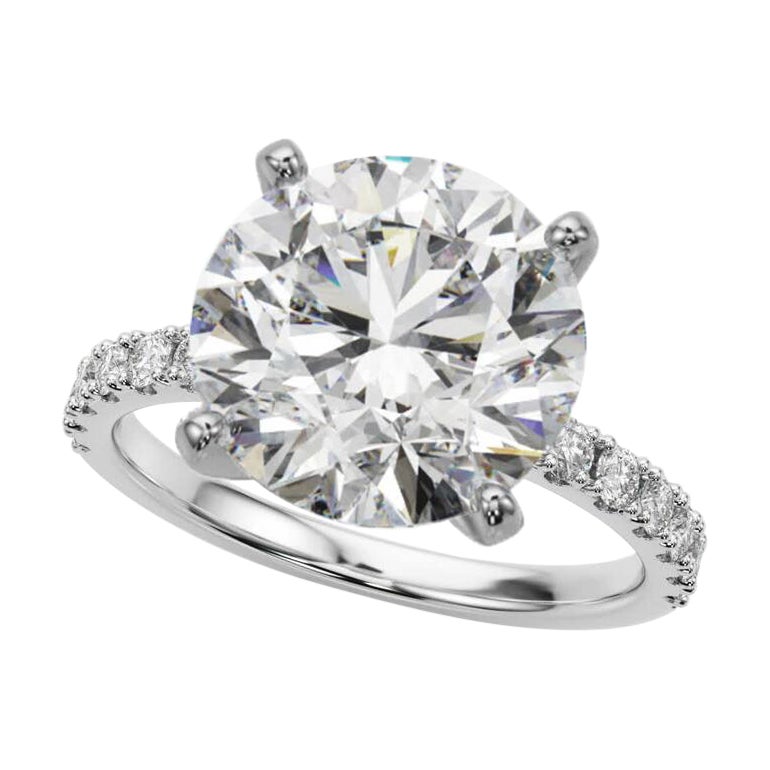 GIA 5.05ct Solitario redondo con media eternidad Anillo de diamantes de oro blanco de 18 quilates en venta