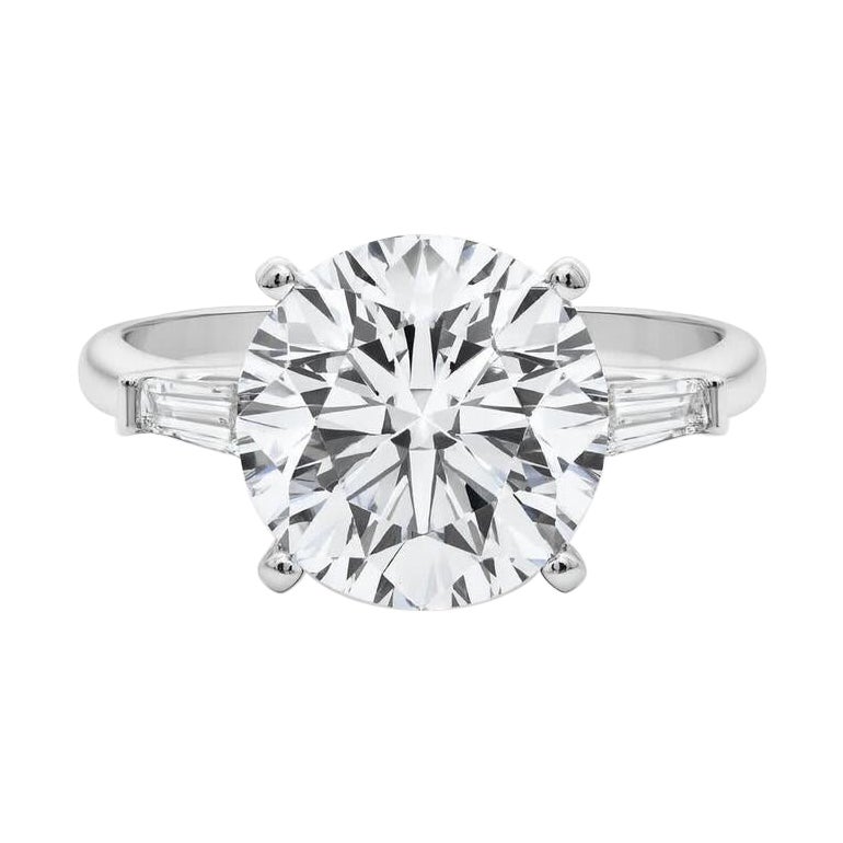 GIA 5,05ct Runde Drei-Stein konisch Baguette 18K Weißgold Diamantring