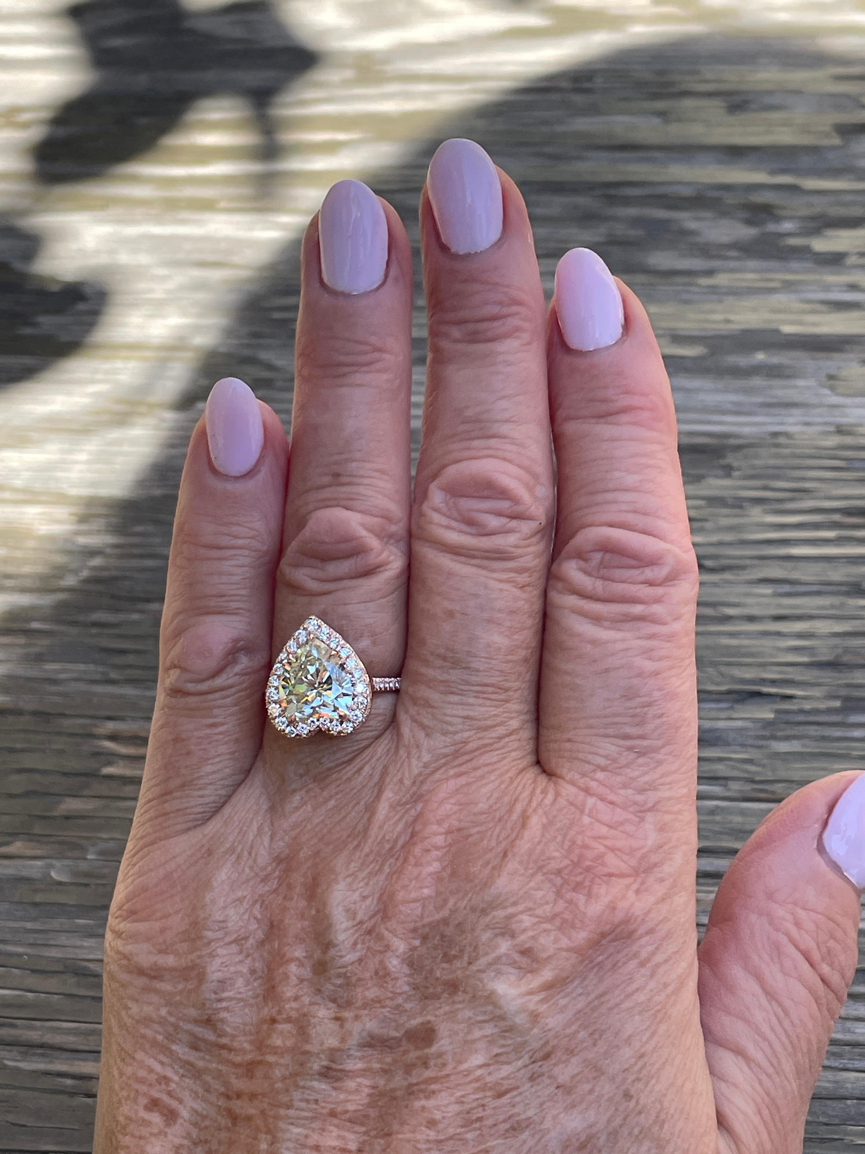 GIA  5.06ct Estate Vintage Heart Diamond Engagement Wedding  Rose Gold Ring For Sale 6