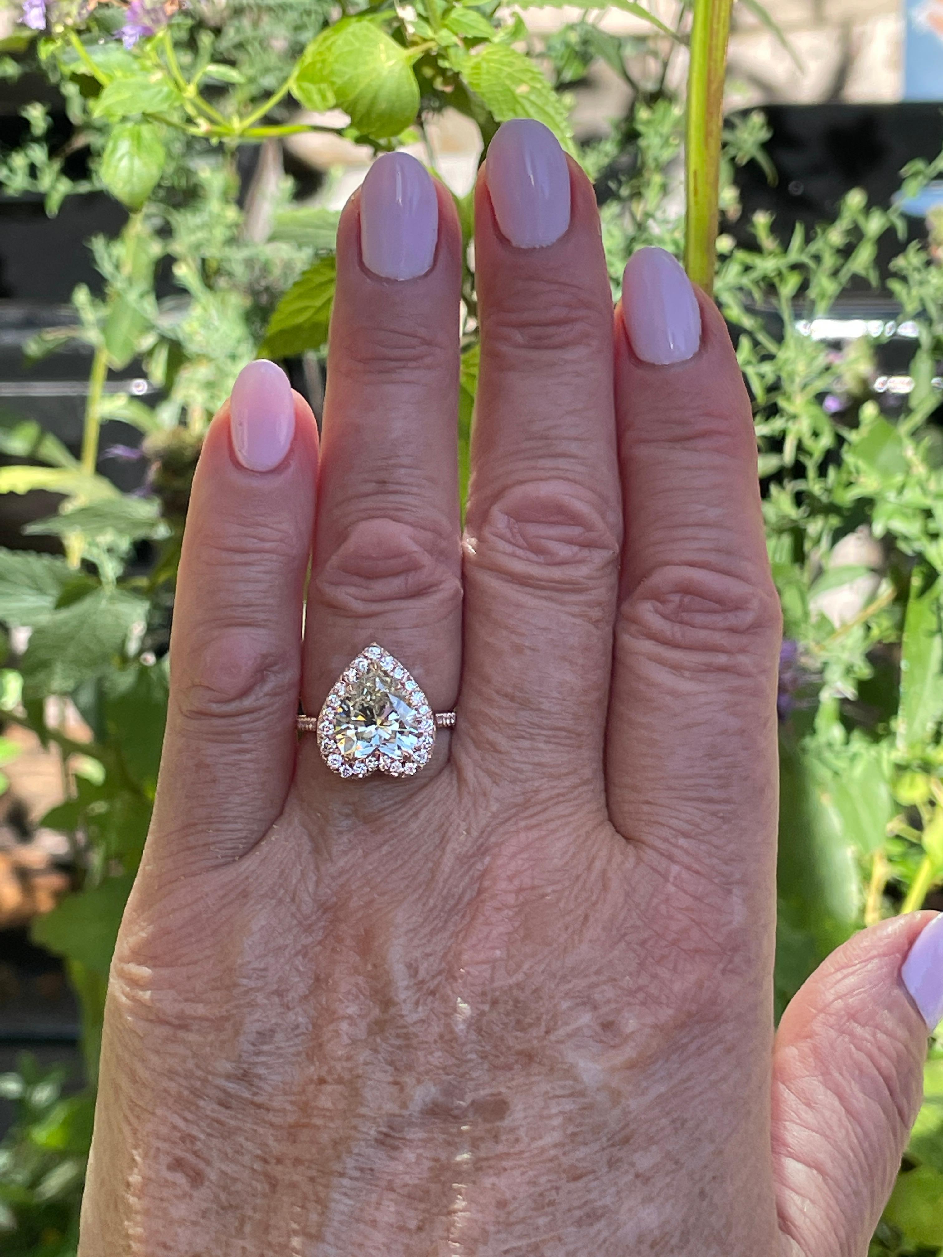 GIA  5.06ct Estate Vintage Heart Diamond Engagement Wedding  Rose Gold Ring For Sale 11