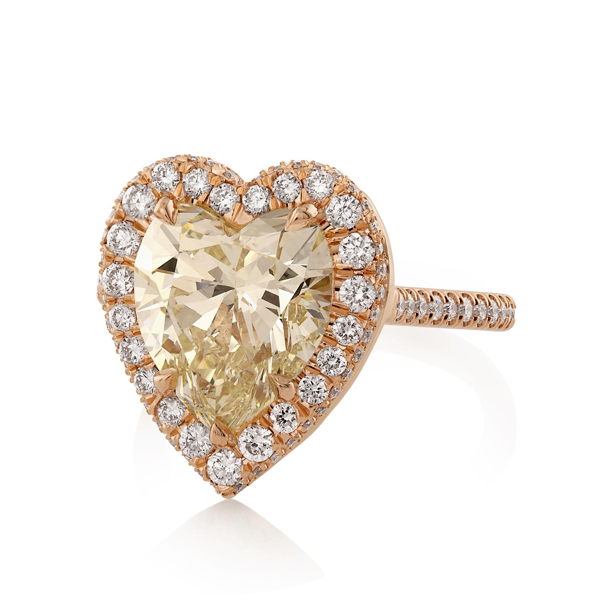 GIA  Verlobungs-/Ehering mit 5,06 Karat Diamant im Vintage-Stil  Roségold-Ring (Herzschliff) im Angebot
