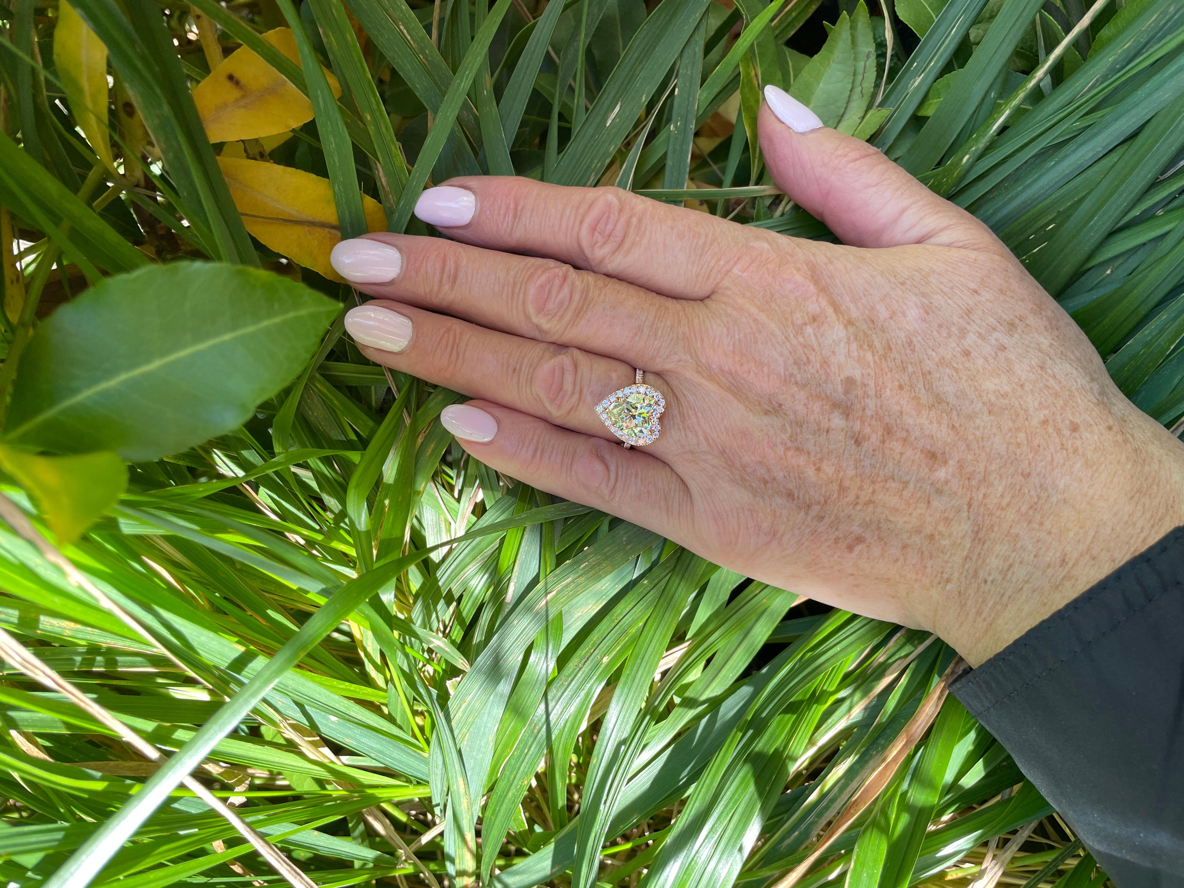 GIA  5.06ct Estate Vintage Heart Diamond Engagement Wedding  Rose Gold Ring For Sale 1
