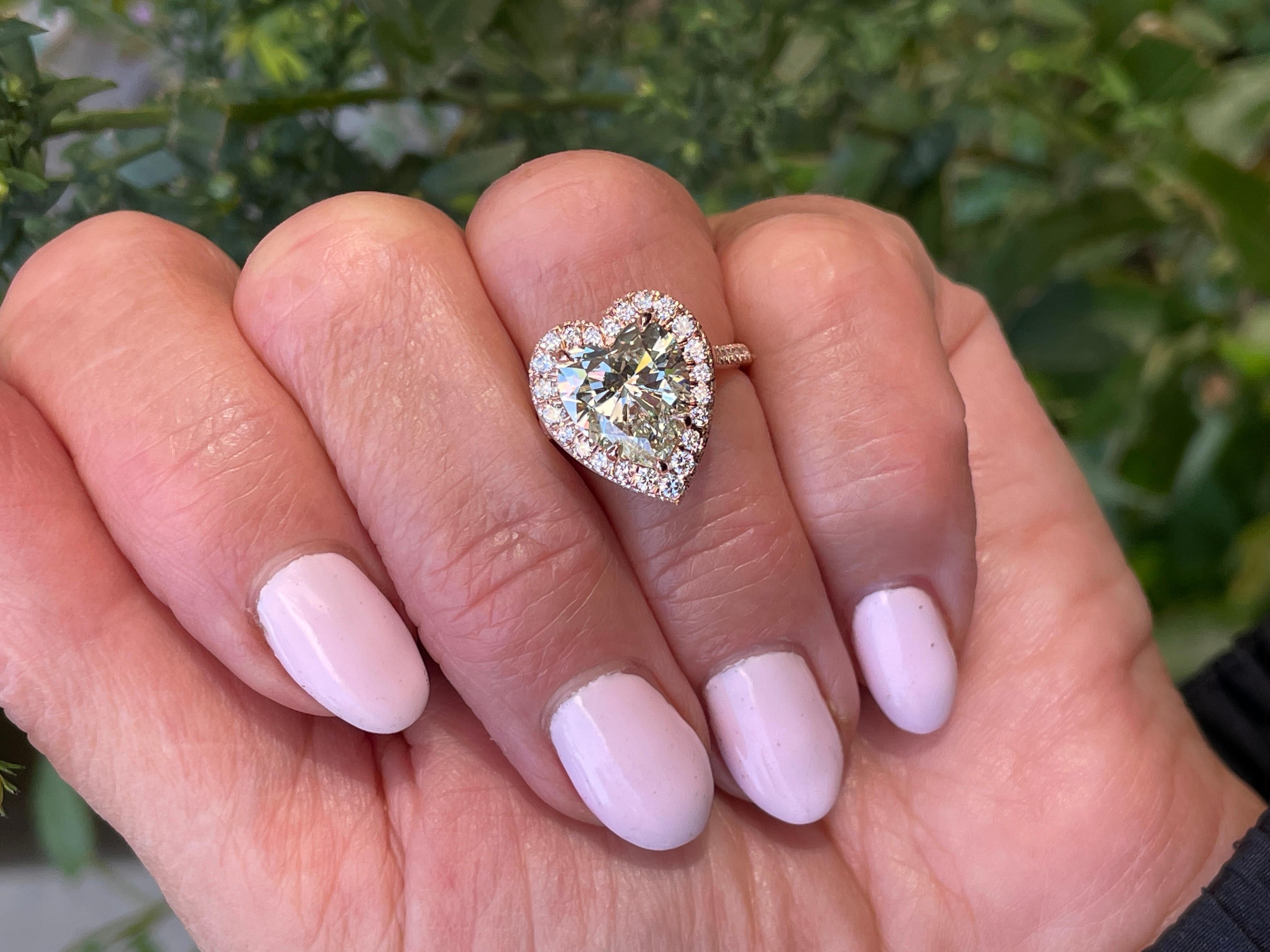 GIA  5.06ct Estate Vintage Heart Diamond Engagement Wedding  Rose Gold Ring For Sale 2